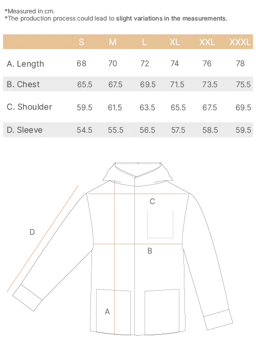 oversized jacket WP size chart