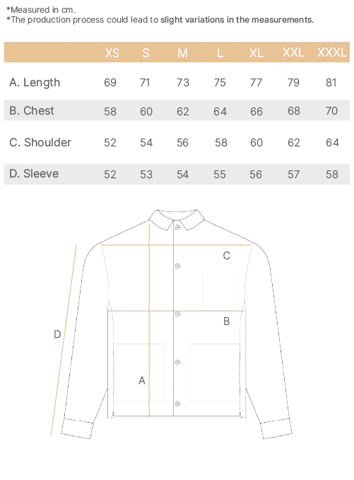 oversized work jacket WR size chart