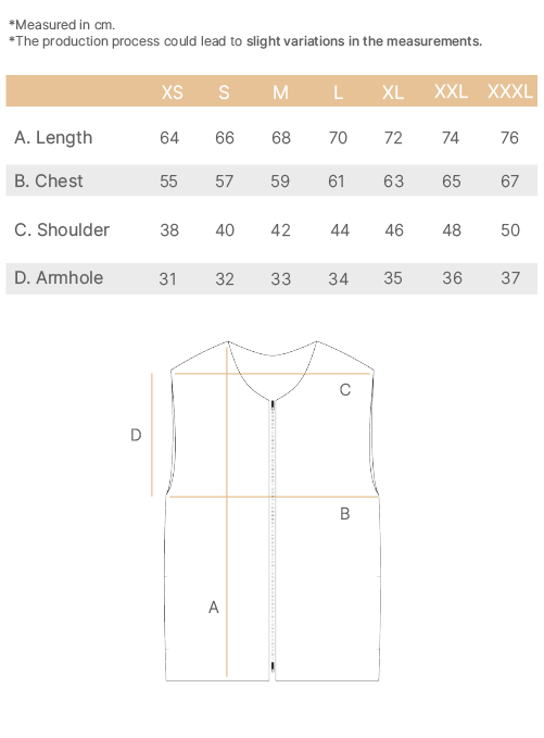 puffed vest WR size chart