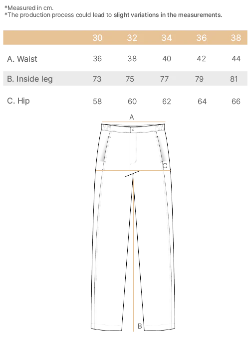 regular pants WR size chart