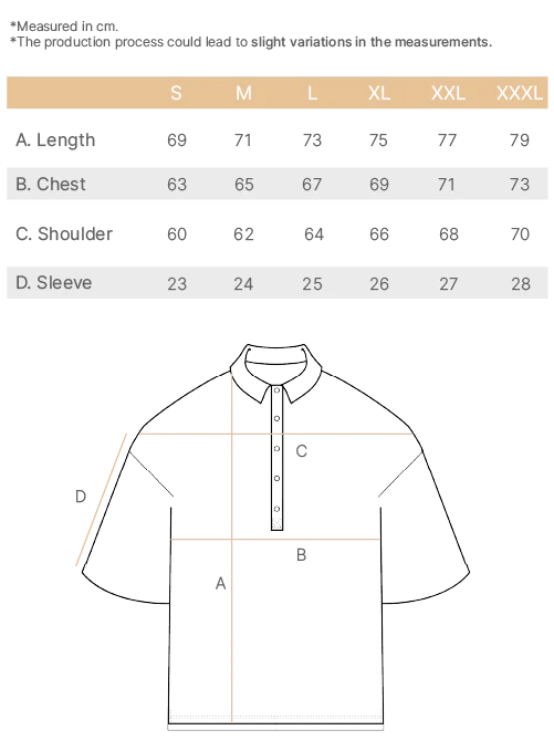 short sleeve oversized polo terry size chart