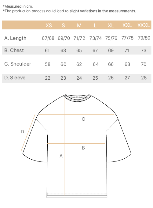 short sleeve oversized t-shirt size chart