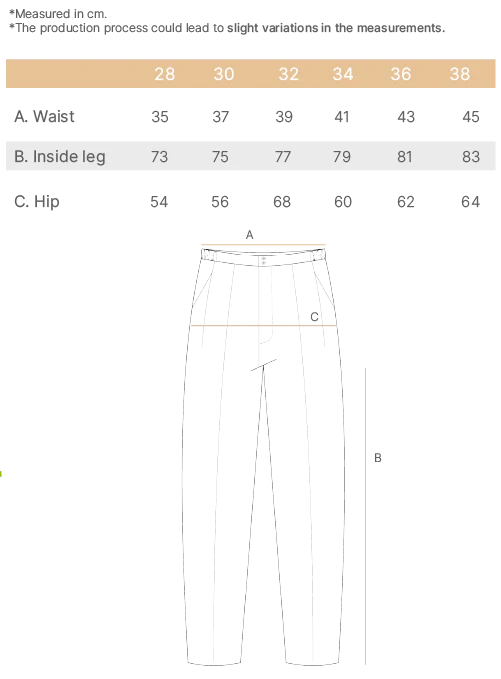 tailor pants WR size chart