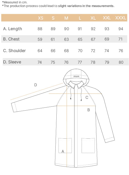 technical parka WR size chart
