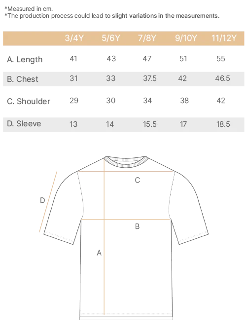 mini basic t-shirt with logo size chart