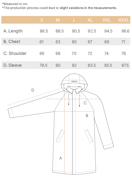 light technical parka WR size chart