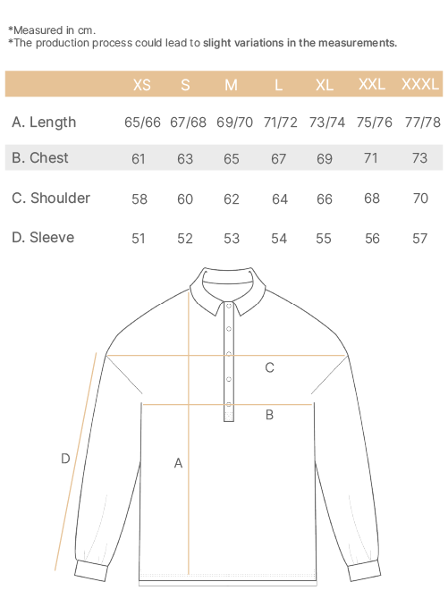 long sleeve oversized polo terry size chart