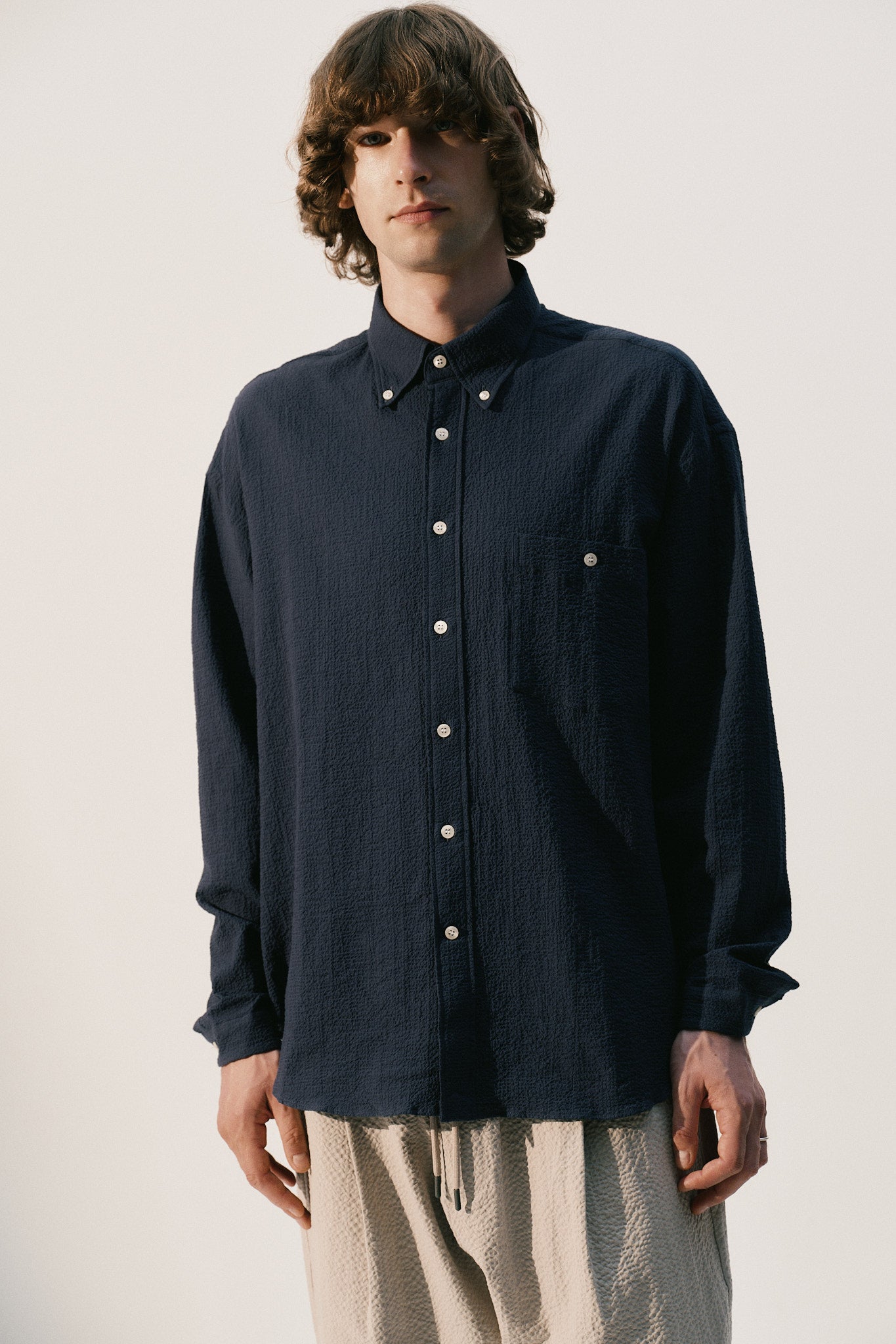 long sleeve baggy shirt seersucker – unfeigned