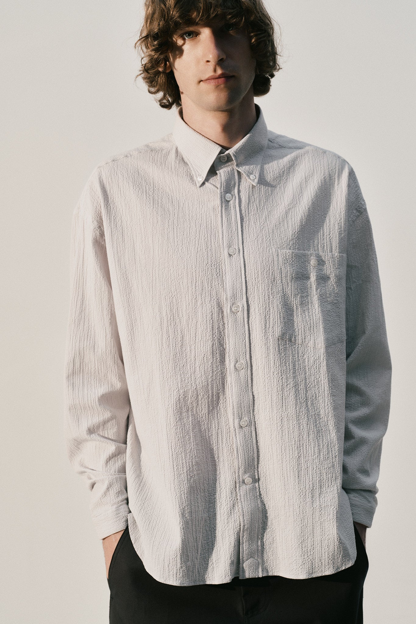 dress shirt baggy sleeves Baggy Sleeve Linen Shirt: Women's Short Sleeve, Light Gray