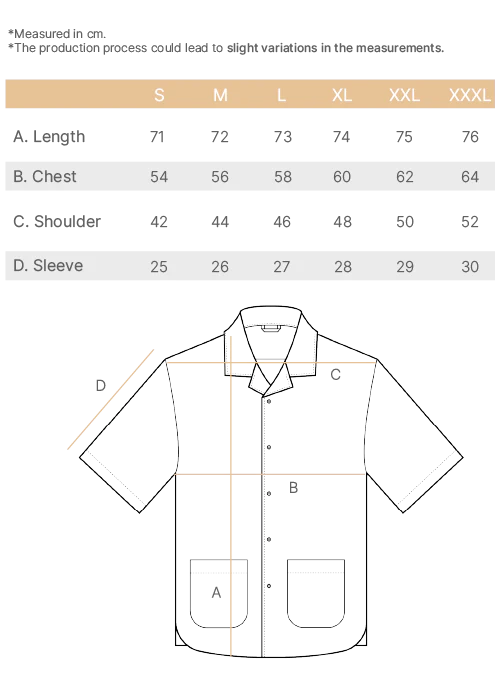 short sleeve shirt S1 maui size chart