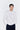 Unfeigned white basic long sleeve t-shirt with logo on model half body studio