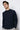 Unfeigned dark navy crewneck merino knit on model half body