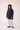 Unfeigned dark navy mini puffed coat WR front on model worn logo studio
